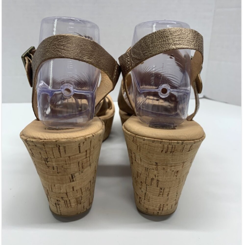 Korks by Kork Ease Wedge Sandal Open Toe Ankle Strap Cork Heels Metallic Gold 10 - Picture 5 of 12